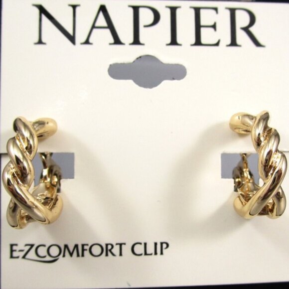NAPIER Contemporary Gold Twist Hoop E-Z Comfort Clip On Earrings**NEW! - Picture 1 of 2